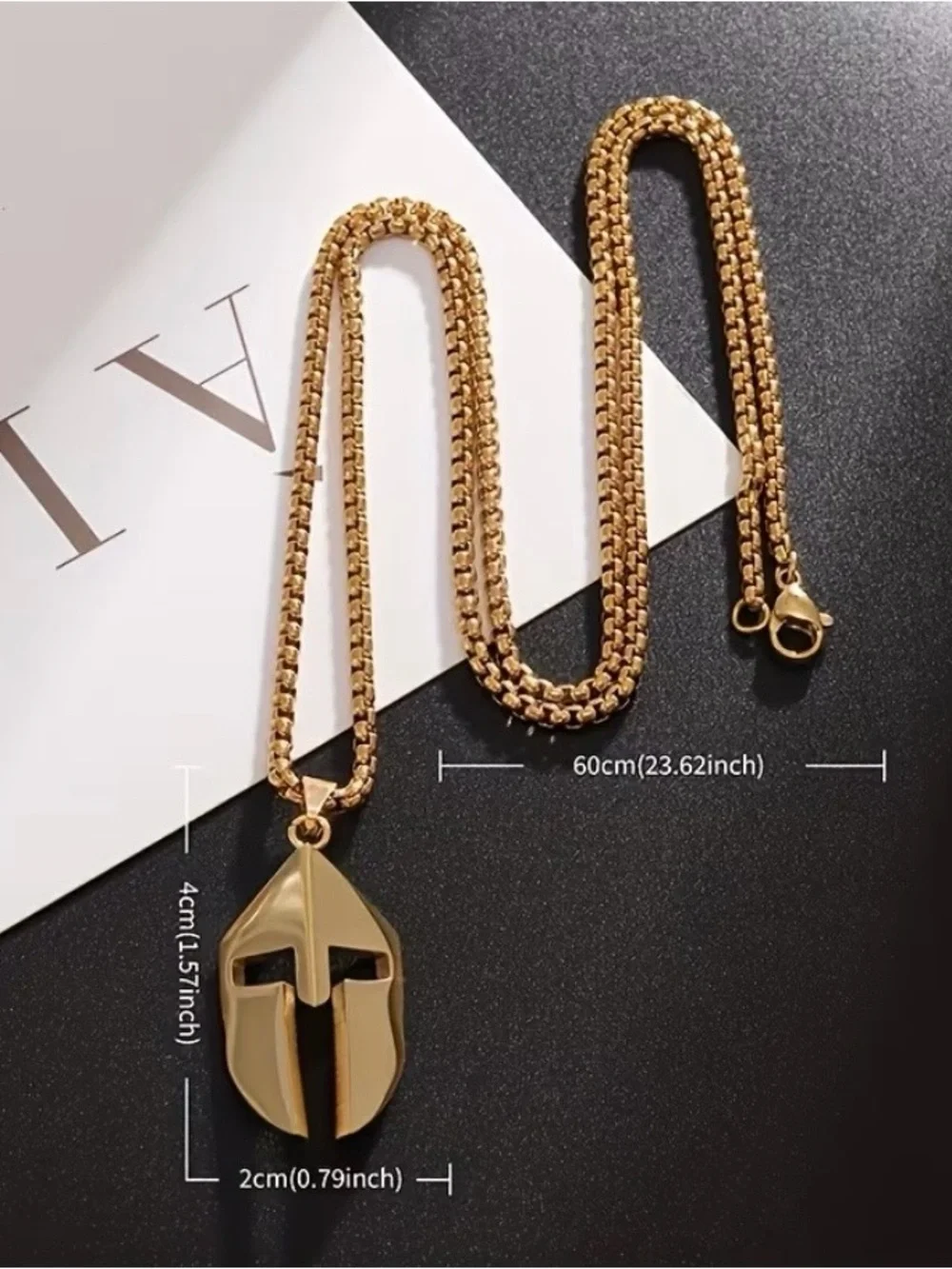 Gold Spartan Knight Stainless Steel Helmet Pendant Necklace